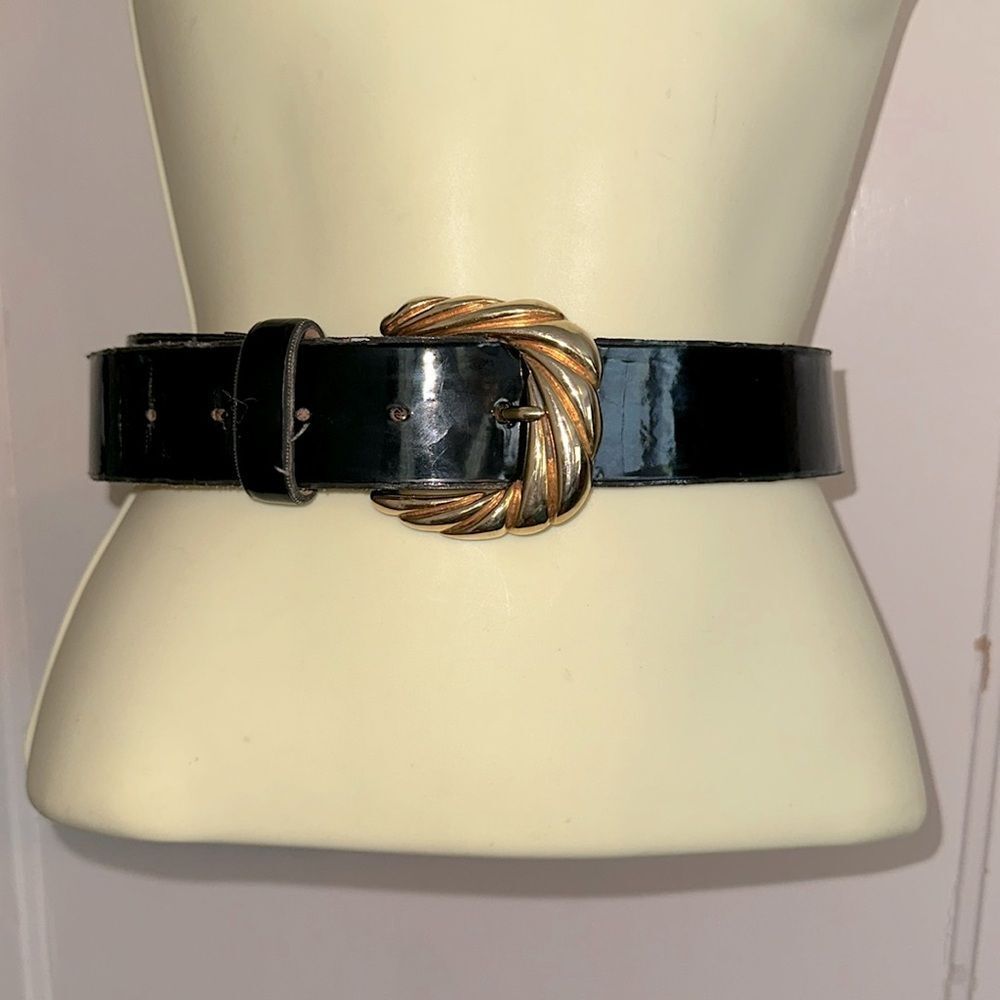Vintage Talbots Wide Black Patent Belt with Pretty Gold Buckle